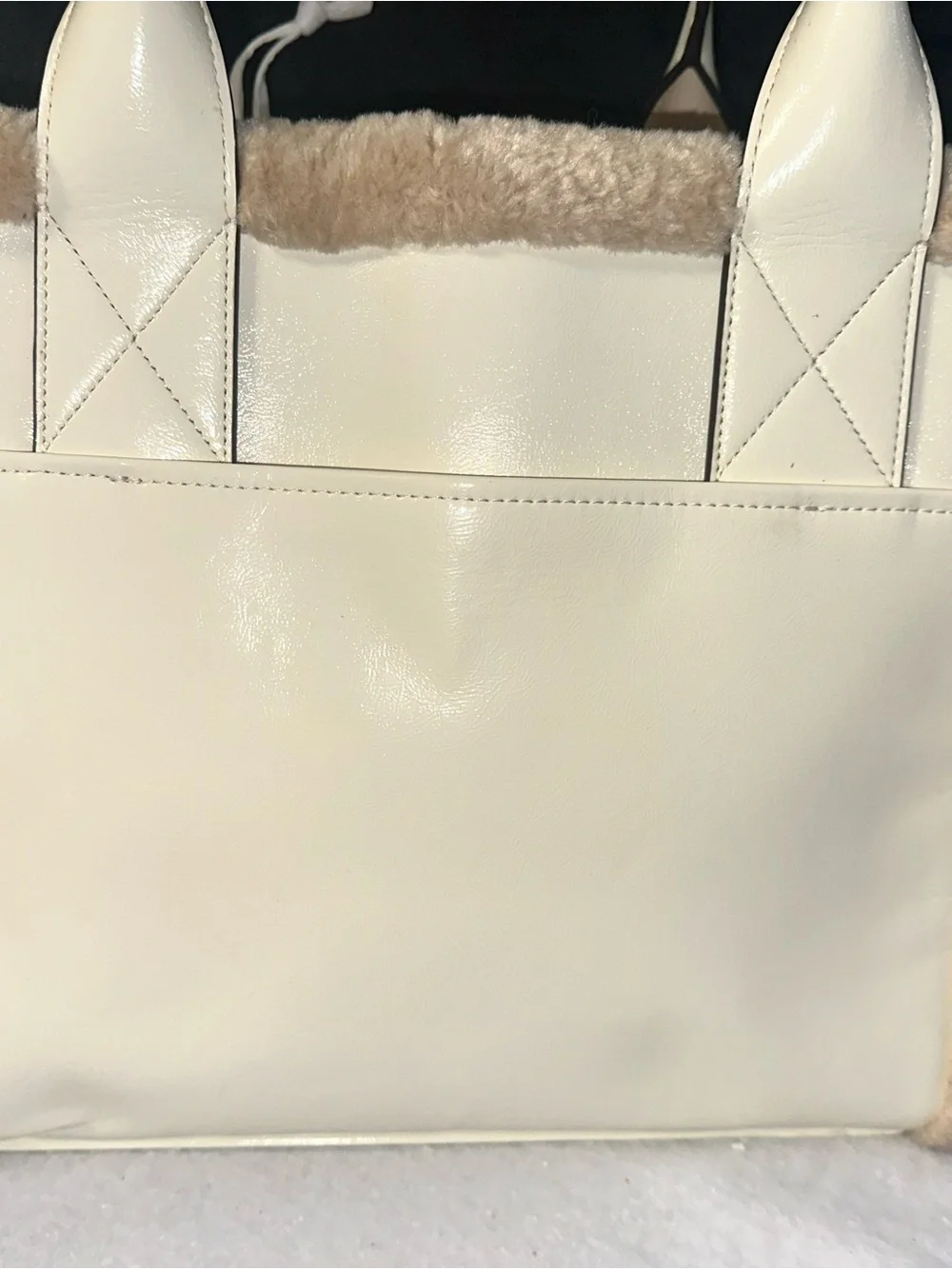 kate spade Cream Leather Tote with Shearling Trim